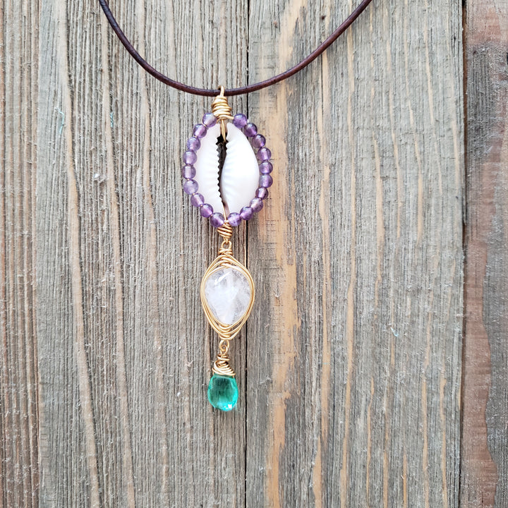cowrie crystal quartz necklace
