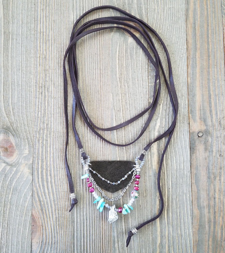 Rainbow Leather Wrap Necklace - Evita Mia Designs