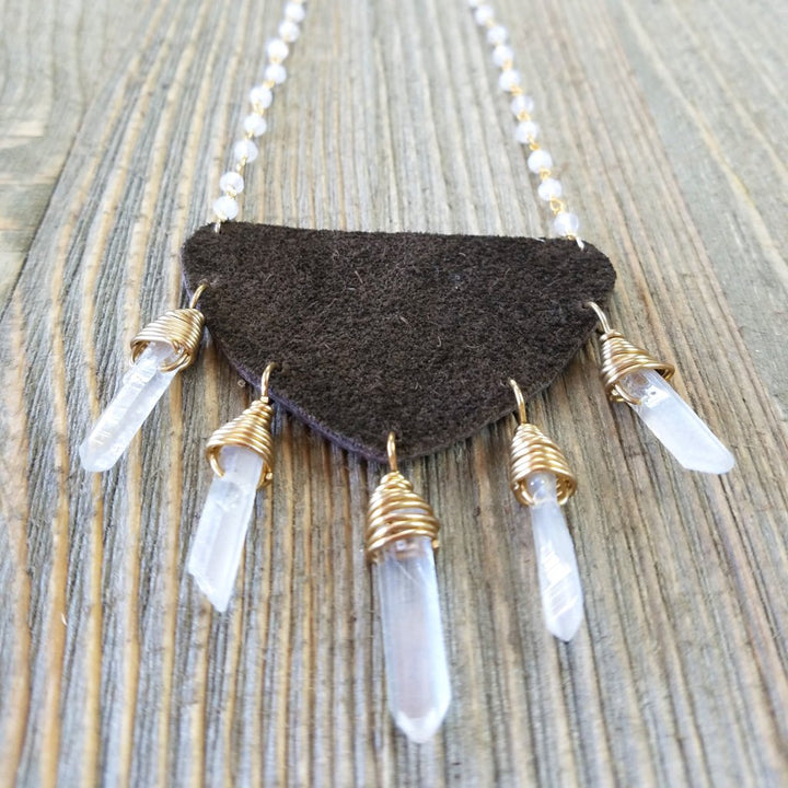 Leather Quartz Tribal Necklace - Evita Mia Designs