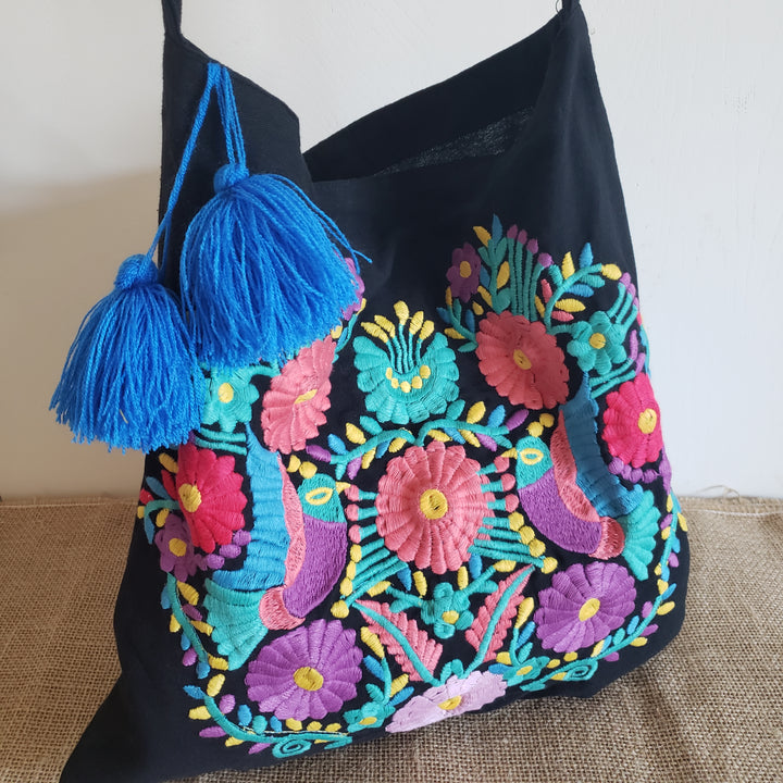 Black Floral Embroidered Bag