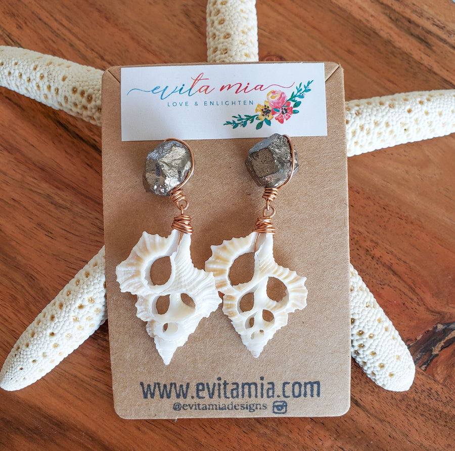 Pyrite & Shell Stud Earrings