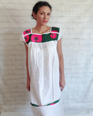 White/Pink Long Mexican Dress
