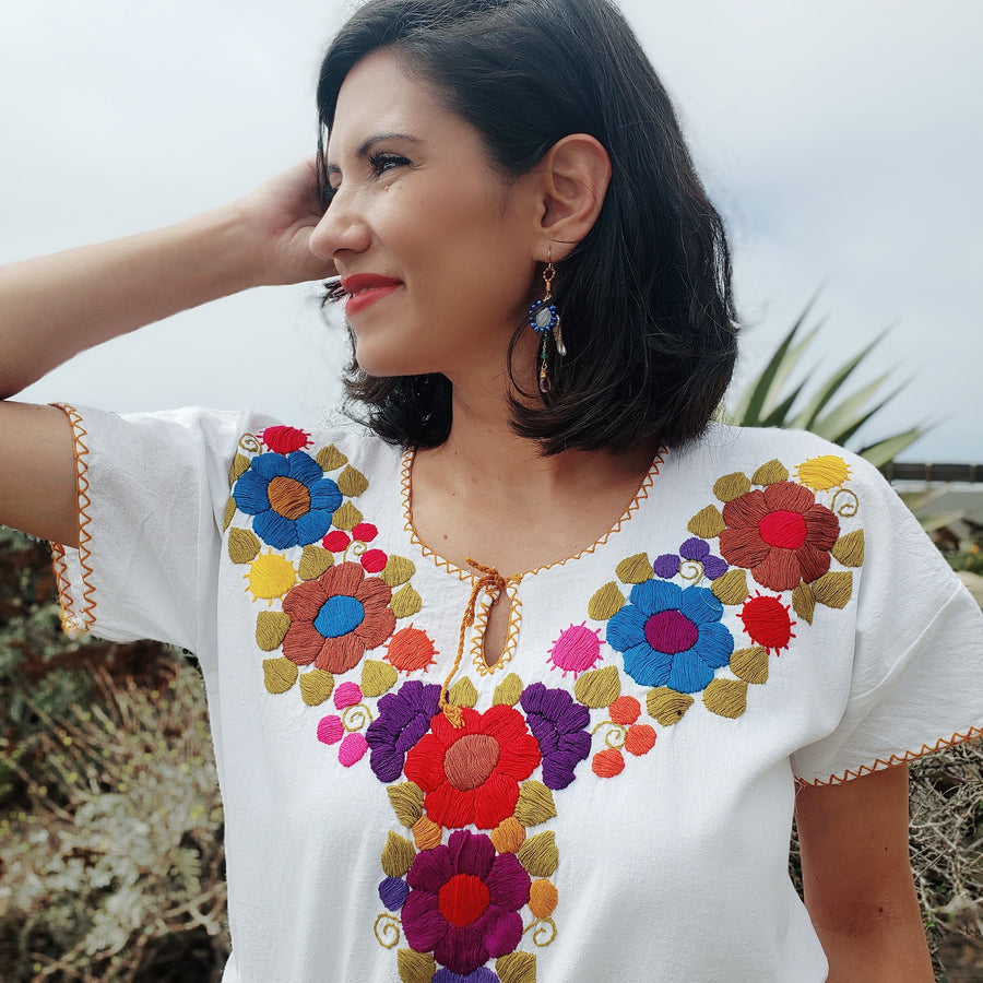 White Floral Mexican Top