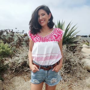 White & Pink Paloma Mexican Top