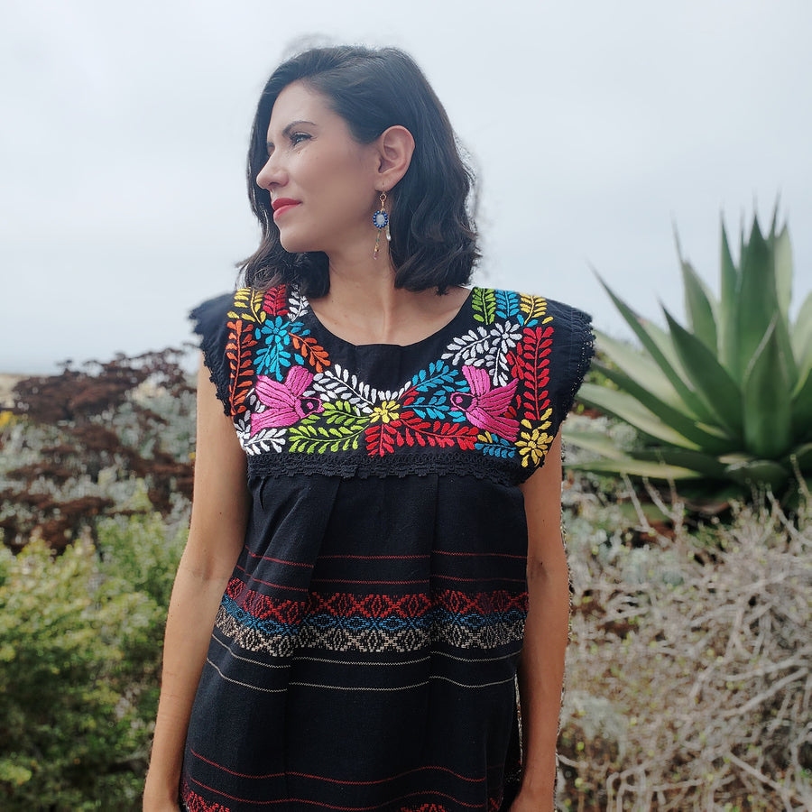 Colorful Black Paloma Mexican top
