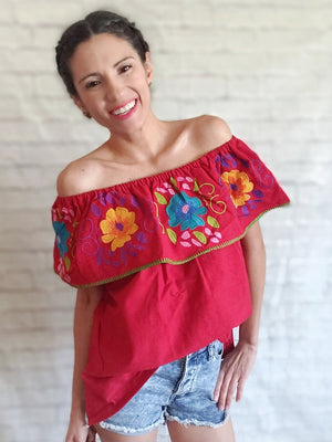 Red Off-Shoulder Mexican Top