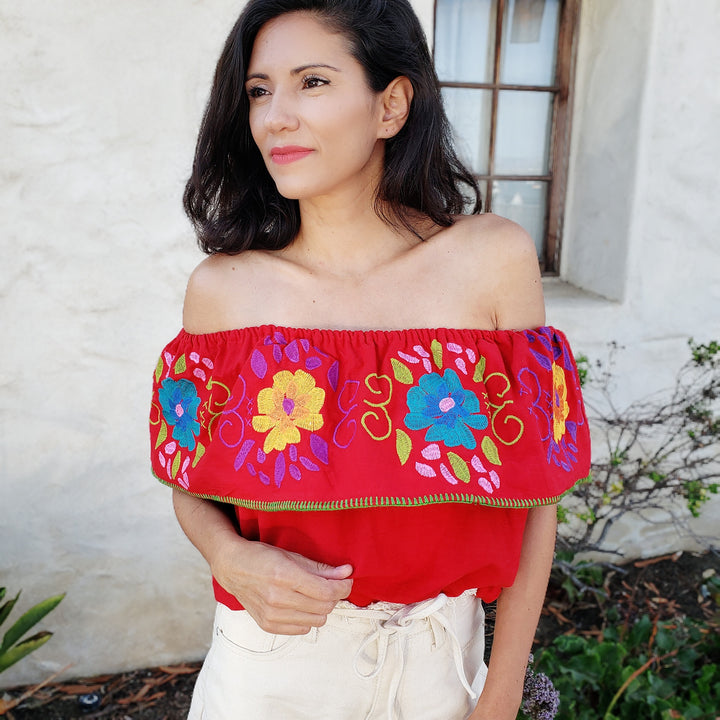 Red Off-Shoulder Mexican Top