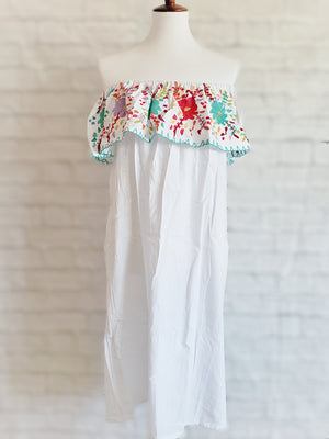 White Thick Off-Shoulder Mexican Dress