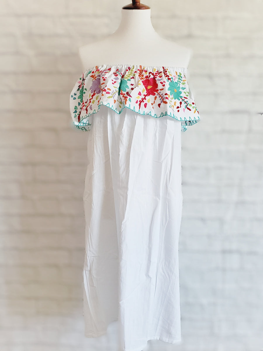 White Thick Off-Shoulder Mexican Dress