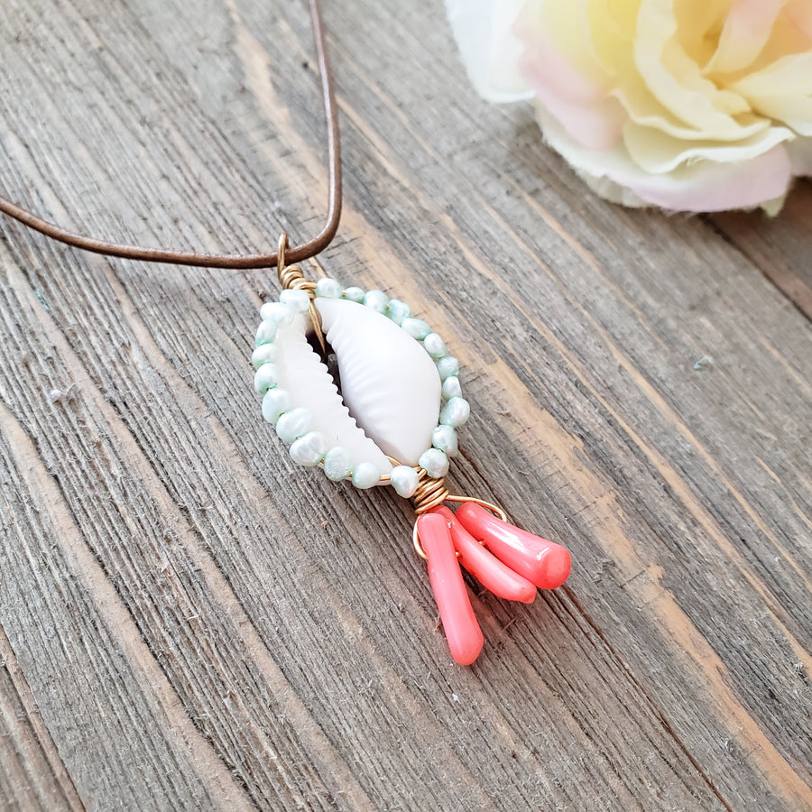 Cowrie and Coral Necklace