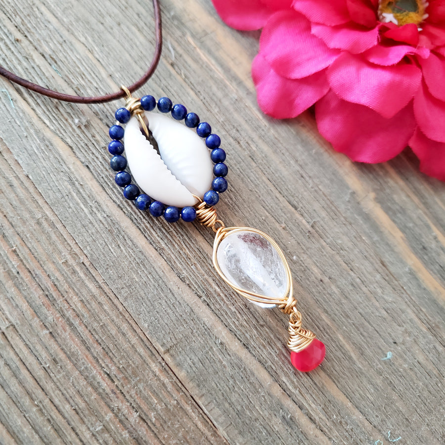 Cowrie Shell and Chalcedony Necklace