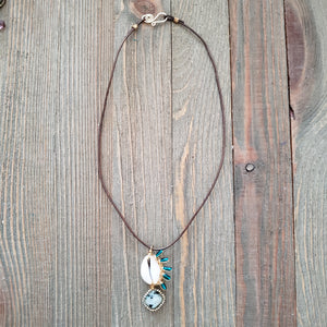 cowrie and teal necklace