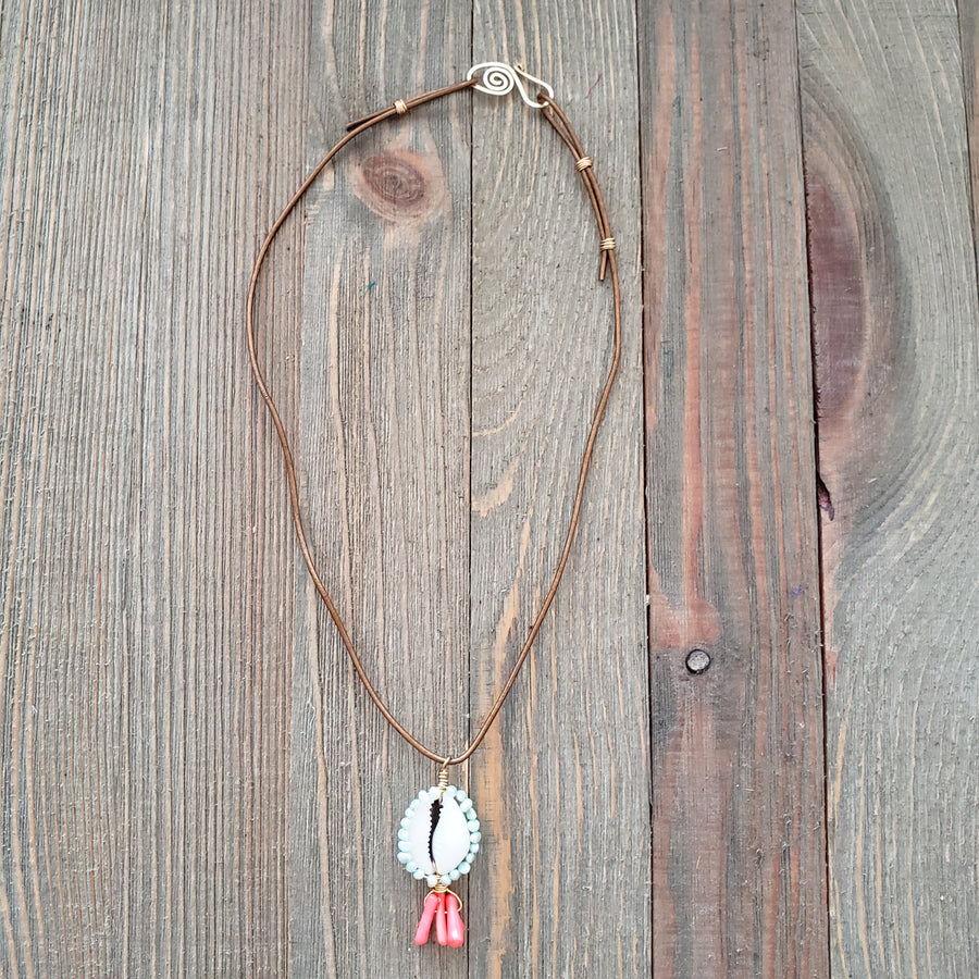 cowrie and coral necklace