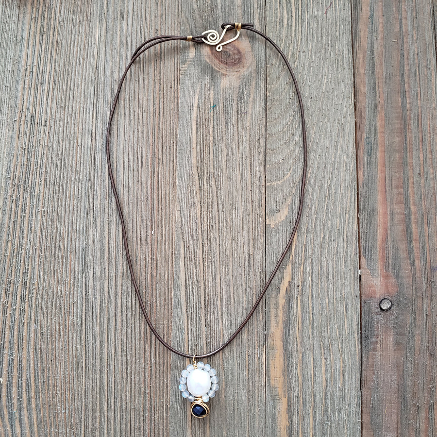 blue crystal and pearl necklace