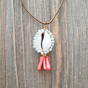 cowrie and coral necklace