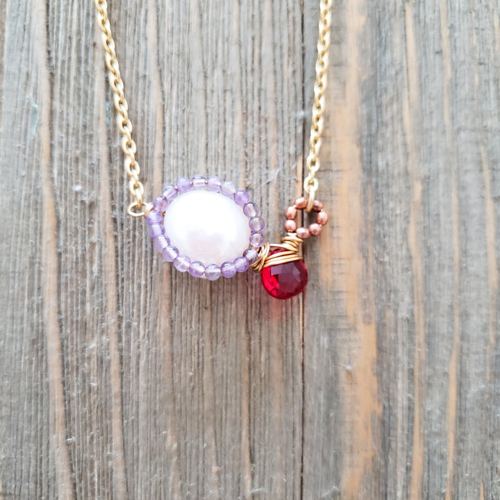 pearl and red quartz necklace
