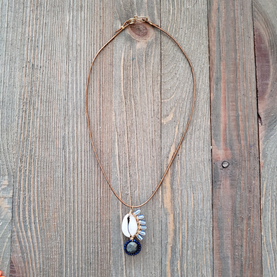 cowrie and pyrite necklace