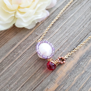 Pearl and Red Quartz Necklace