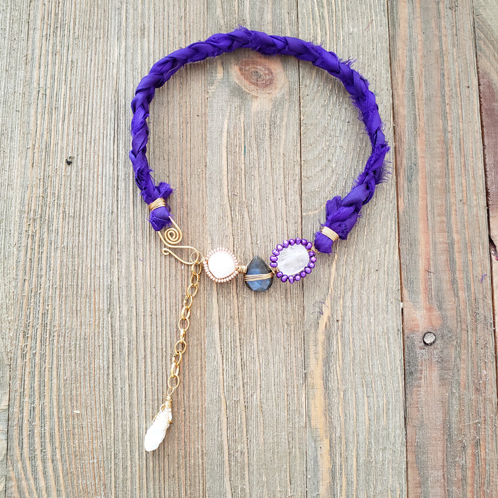 purple silk choker necklace