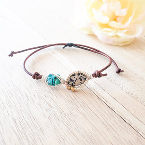 dalmatian jasper turquoise bracelet