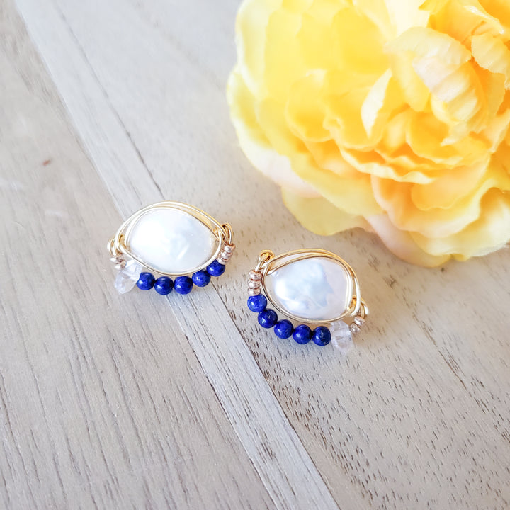 lapis lazuli pearl earrings
